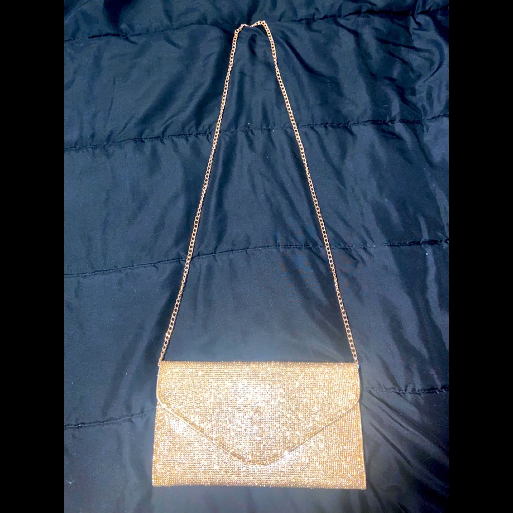 Gold clutch and shoulder bag